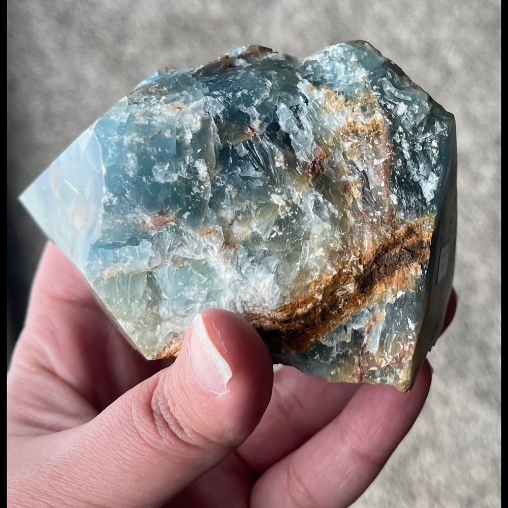 β¨ HP β¨ Lemurian Aquatine Calcite/Brazilian Blue Onyx β¨ Point β¨ - Picture 3 of 13
